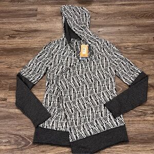 Prana Women’s Gray Geo Print Long Sleeve Hooded Open Front Cardigan‎ Medium NWT